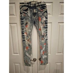 Evolution in Design  Distressed Paint Splattered Slim Jeans Men’s 34×32